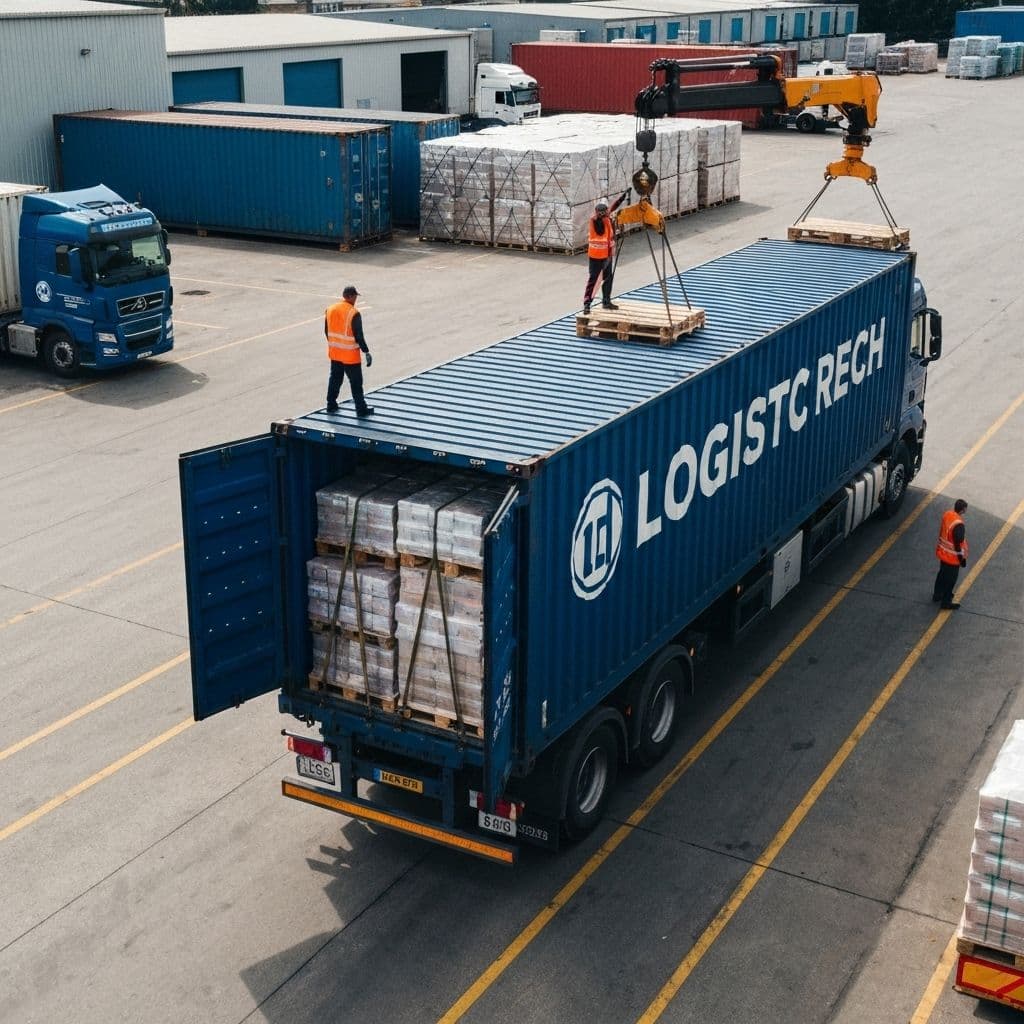 Truck loading cargo at warehouse